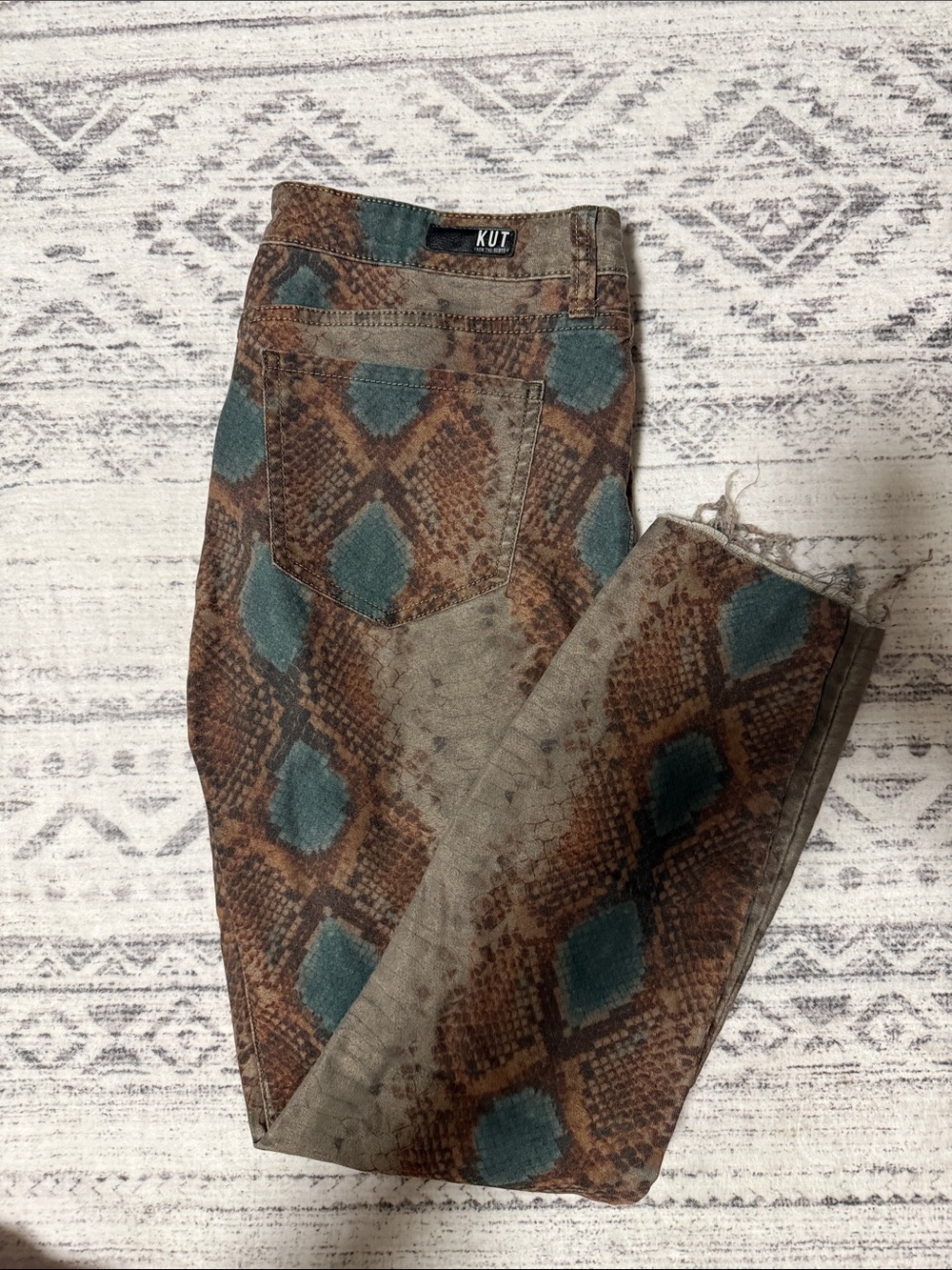 Kut from the Kloth Brown & Teal Snake-Print Jeans - Branded Button
